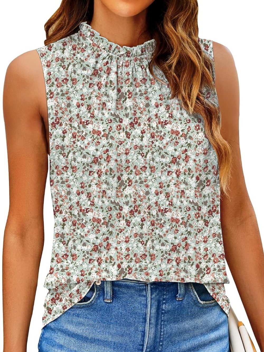 Simple Fun Mint Green Floral Sleeveless Tank Top